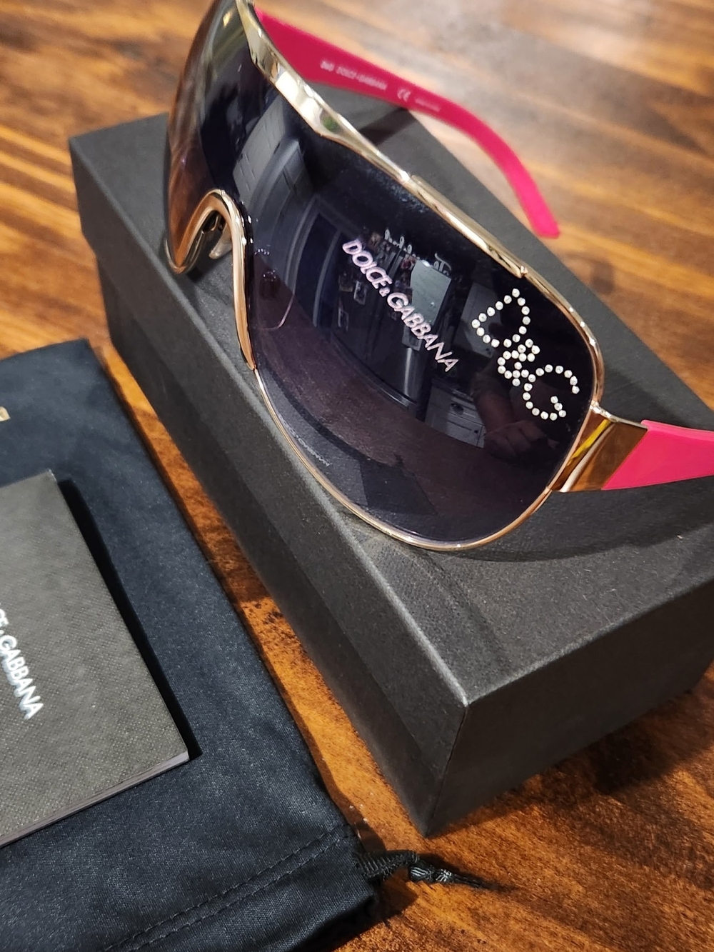 Dolce & Gabbana Women's Vintage Y2K PinkShield Sunglasses Authentic With Case